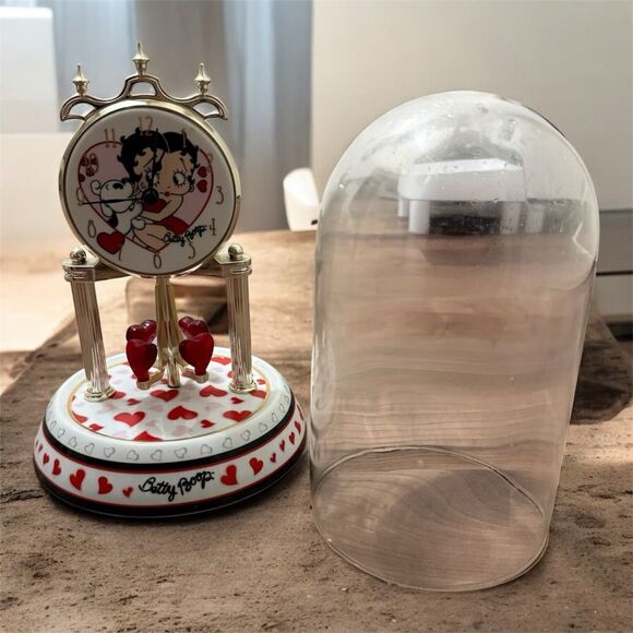 Vintage Y2K Betty Boop Pudgy Clock Glass Heart Anniversary Dome Spin Works - Picture 6 of 8